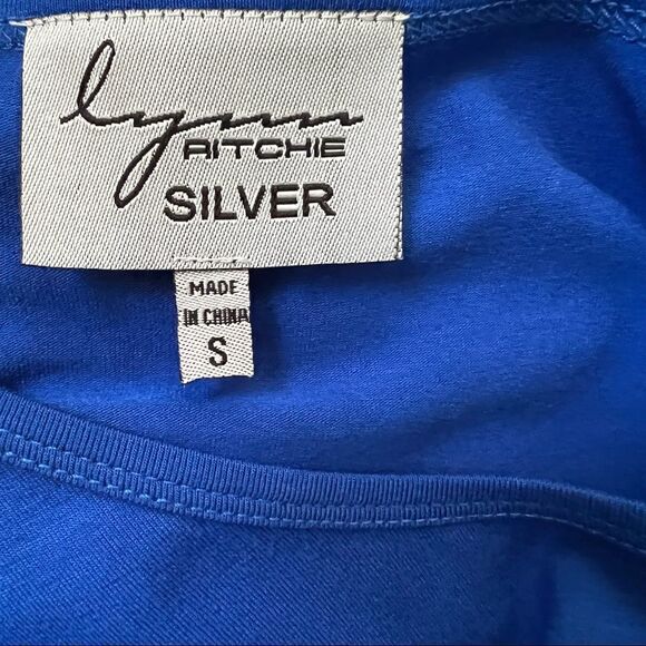 Lynn Ritchie Silver Graphic Color Block Short Sleeve Midi Dress Blue + Green S - Picture 7 of 9